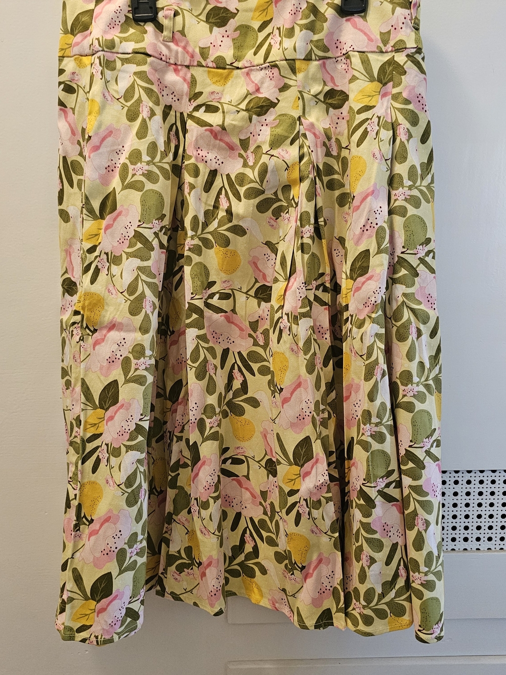 Collectif Floral & Pear Print Skirt in Pink, Green & Yellow